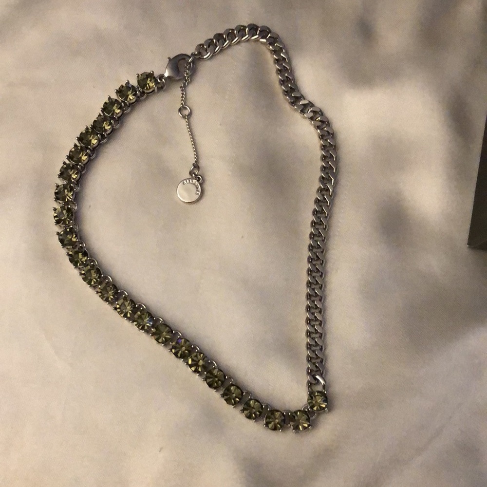 All Saints Mixed Silver Tone Curb Chain & Smoky Black Crystal Necklace NEW - Picture 6 of 13